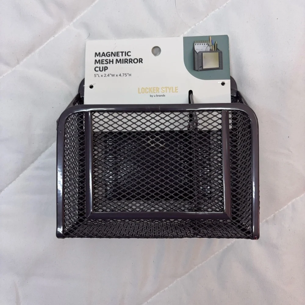 New Black U Brands Locker Magnetic Mesh Mirror Cup, 5.71 x 2.4 x 5 in